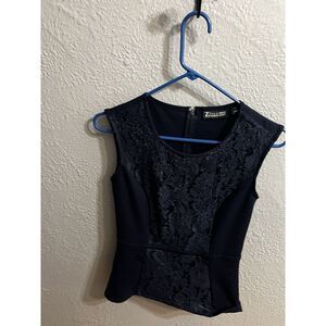 7th Ave New York‎ Top Womens Size XS Navy Blue Sleeveless V Neck